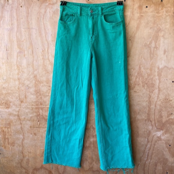 Shein Wide Leg High Waist Green No stretch Jean - Picture 1 of 11